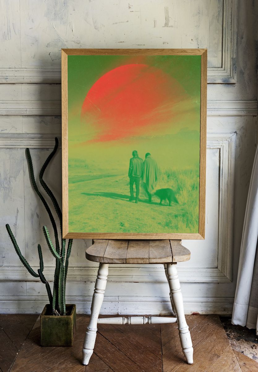 Surreal Red Sun Landscape Poster. room preview