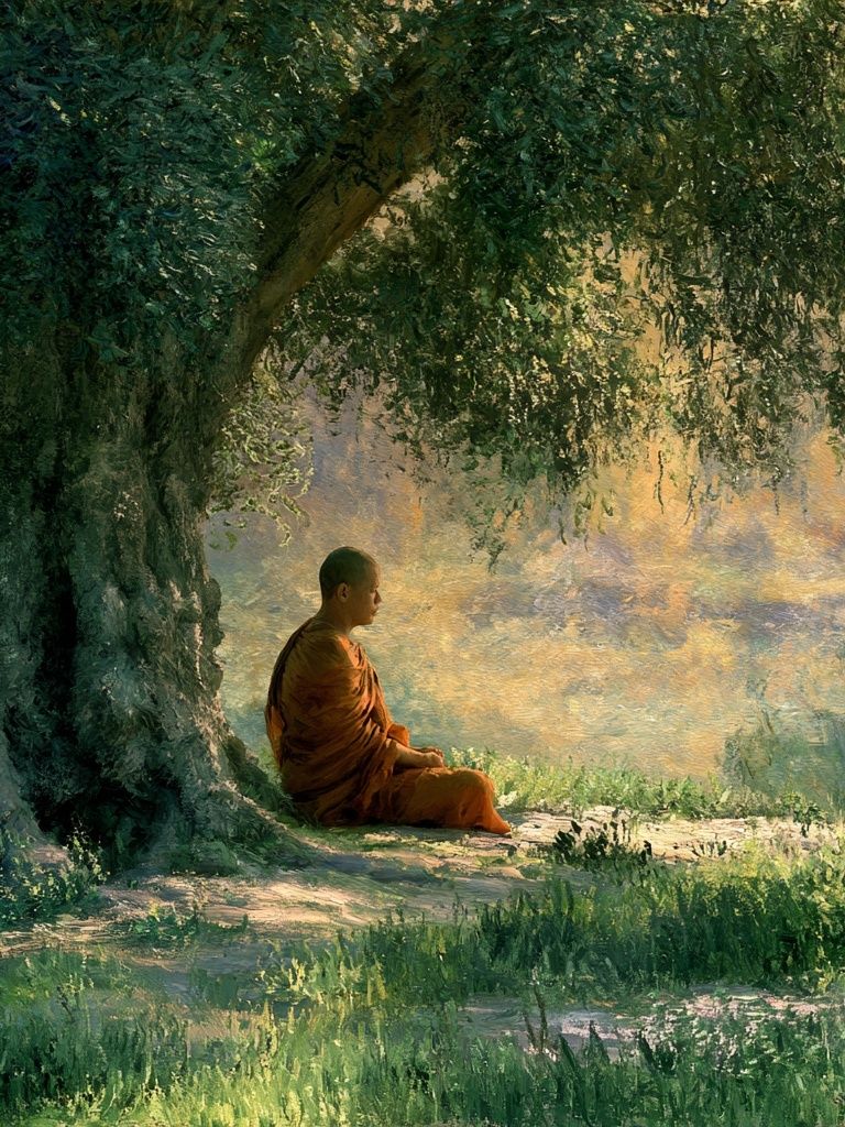 Meditating Monk in Forest Poster. poster — fine-art art