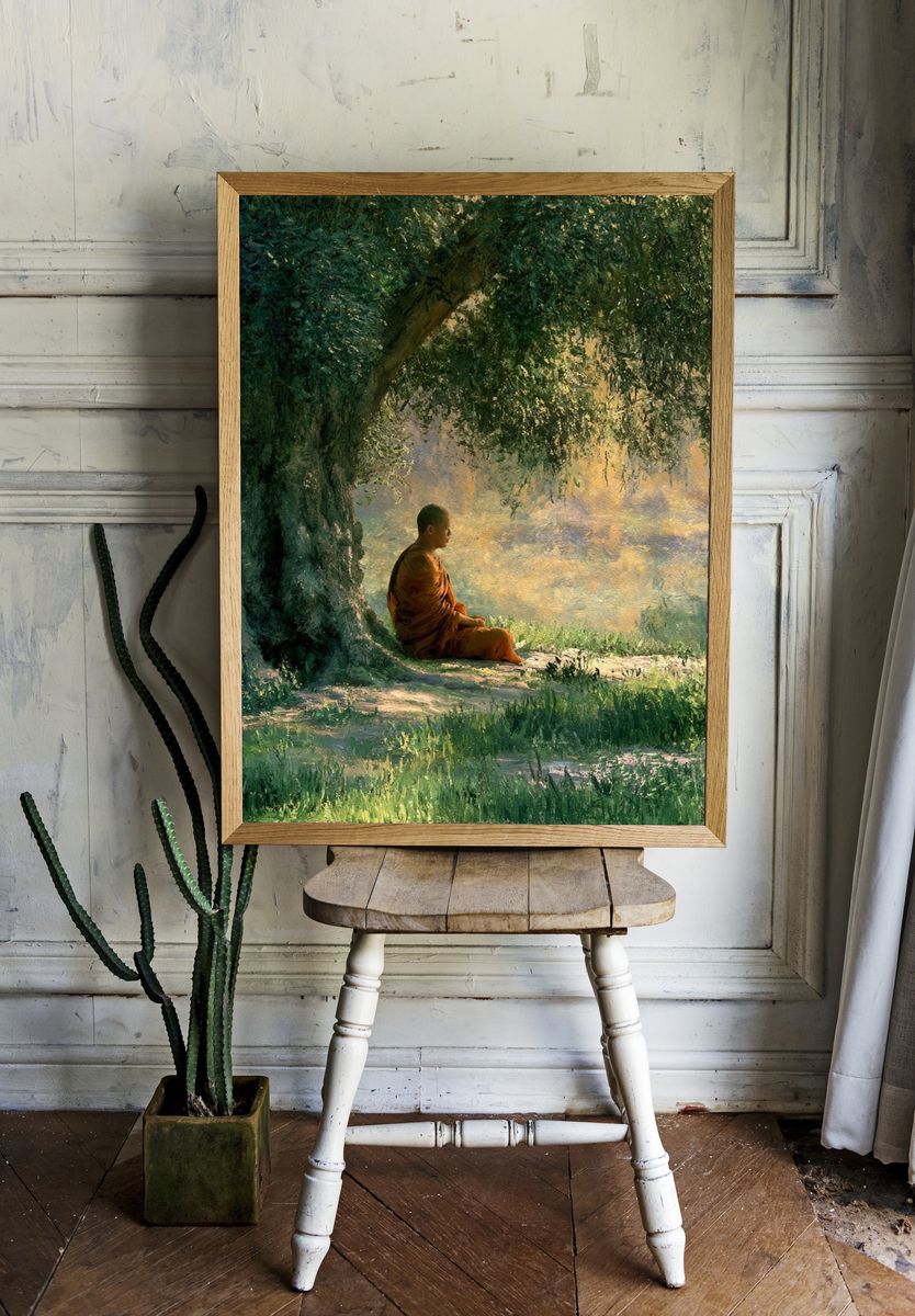Meditating Monk in Forest Poster. room preview