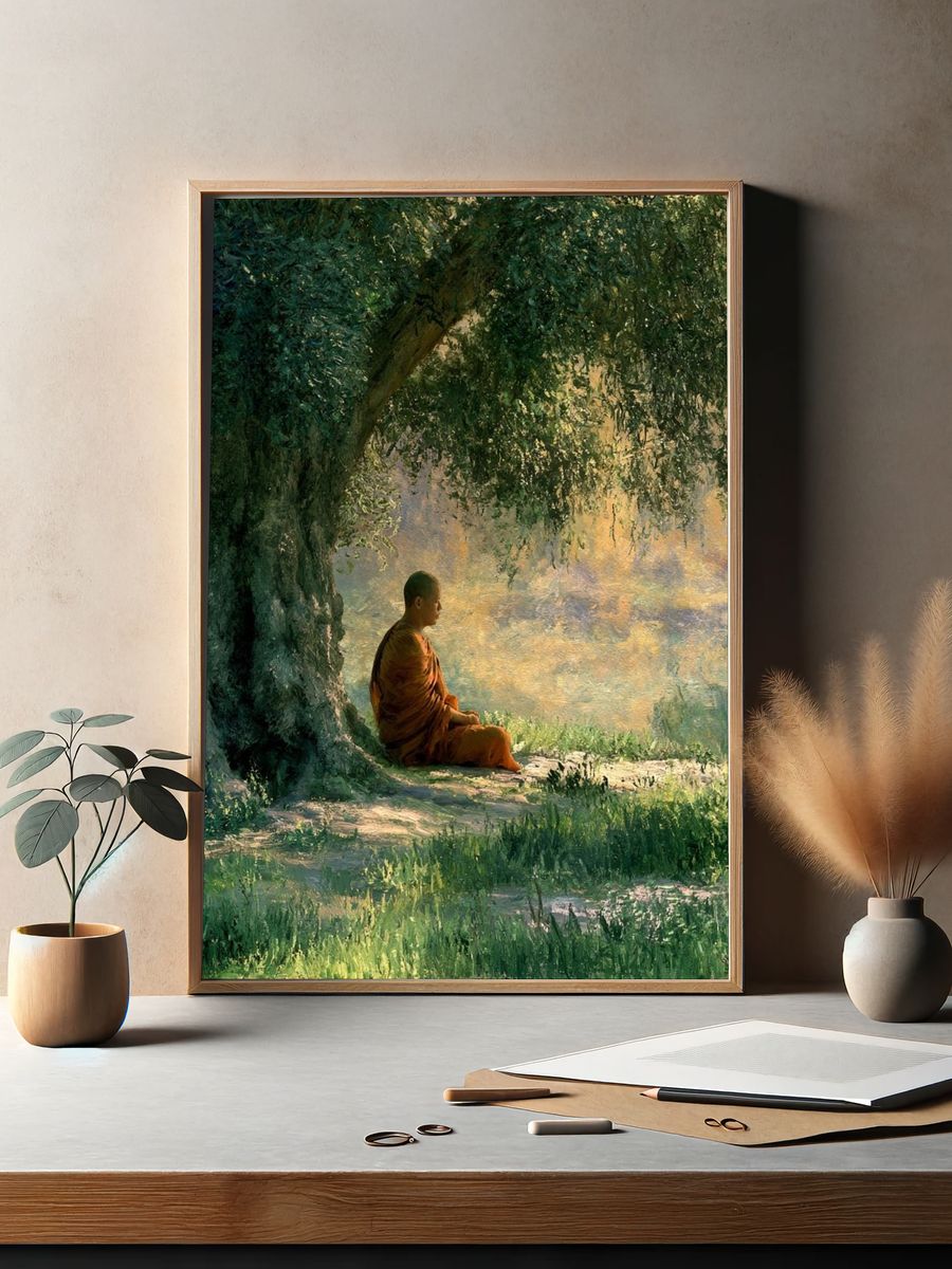 Meditating Monk in Forest Poster. — room view 2