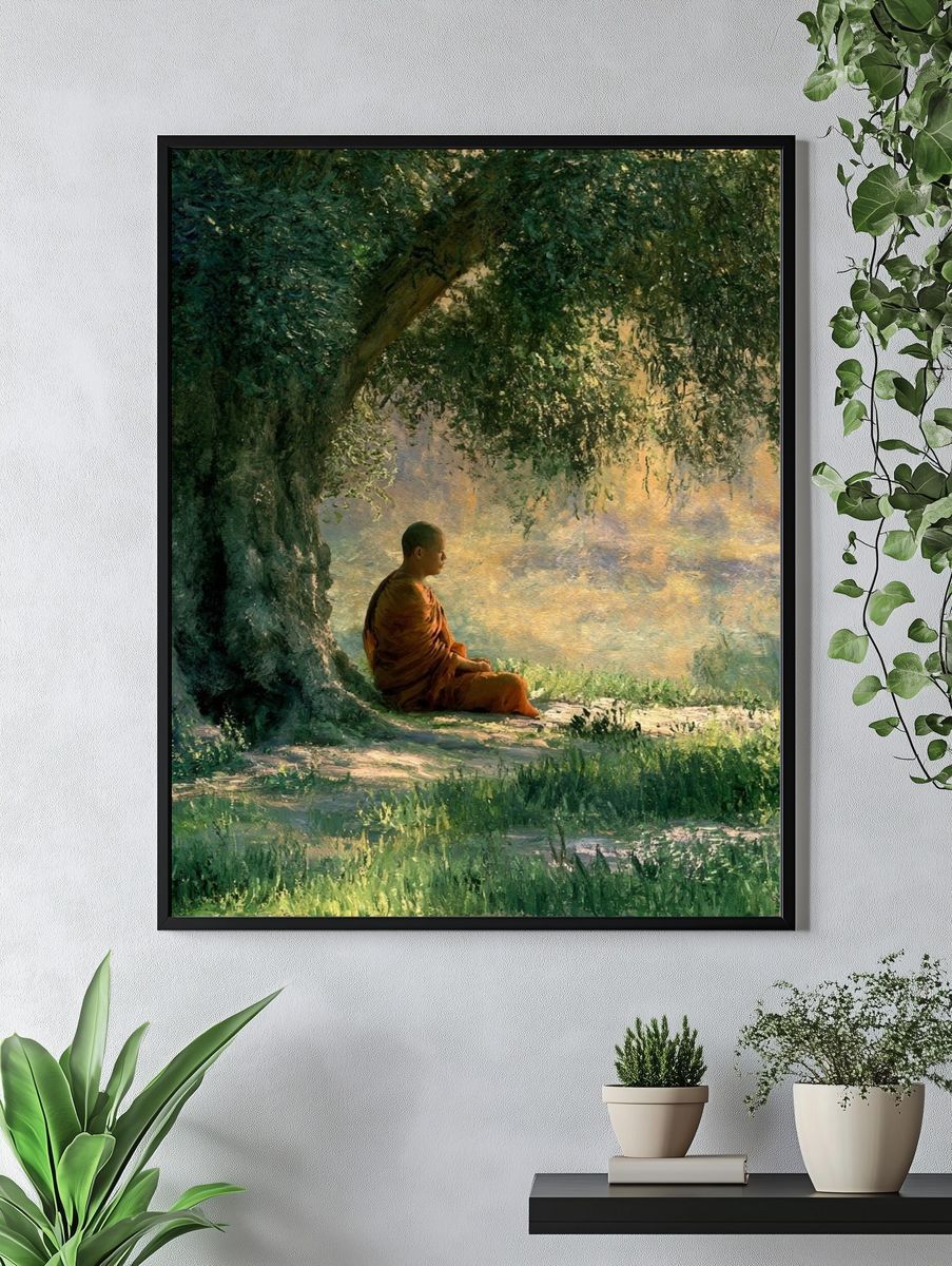 Meditating Monk in Forest Poster. — room view 4