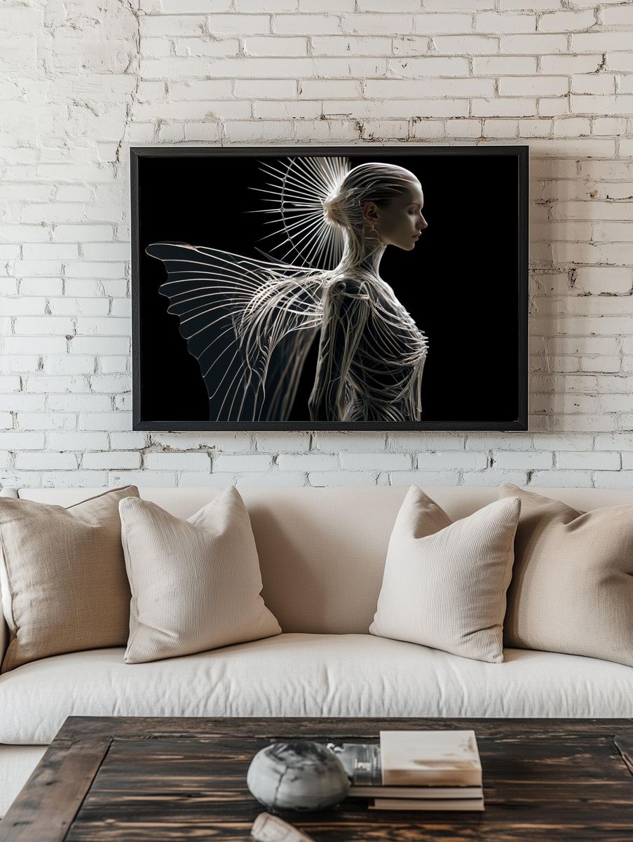 Surreal Winged Figure Illustration Poster. room preview