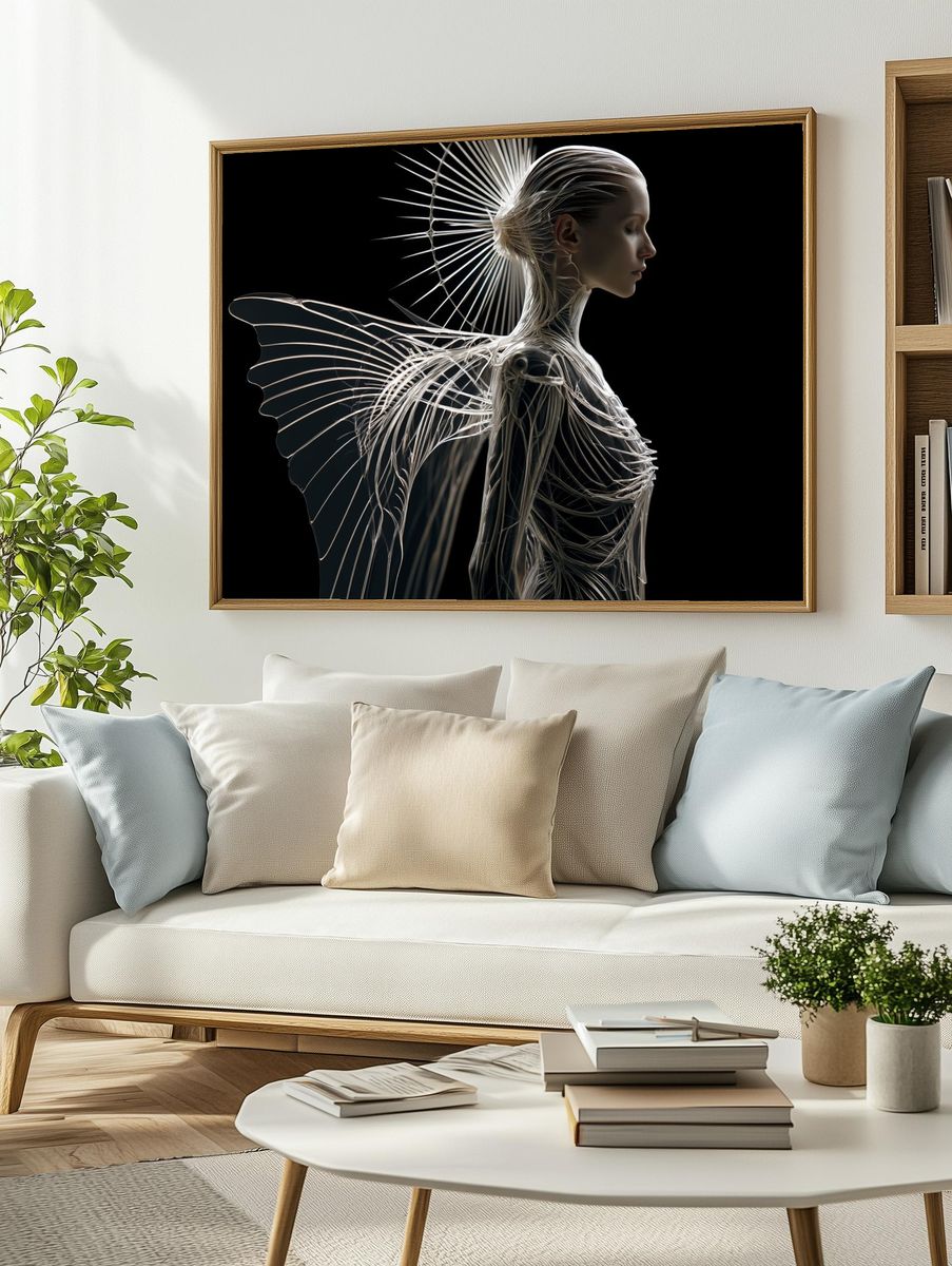 Surreal Winged Figure Illustration Poster. — room view 2