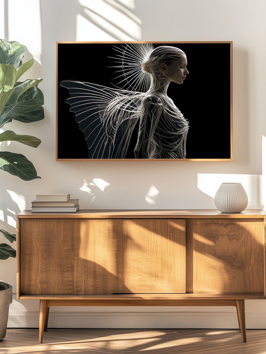 Surreal Winged Figure Illustration Poster. — room view 3