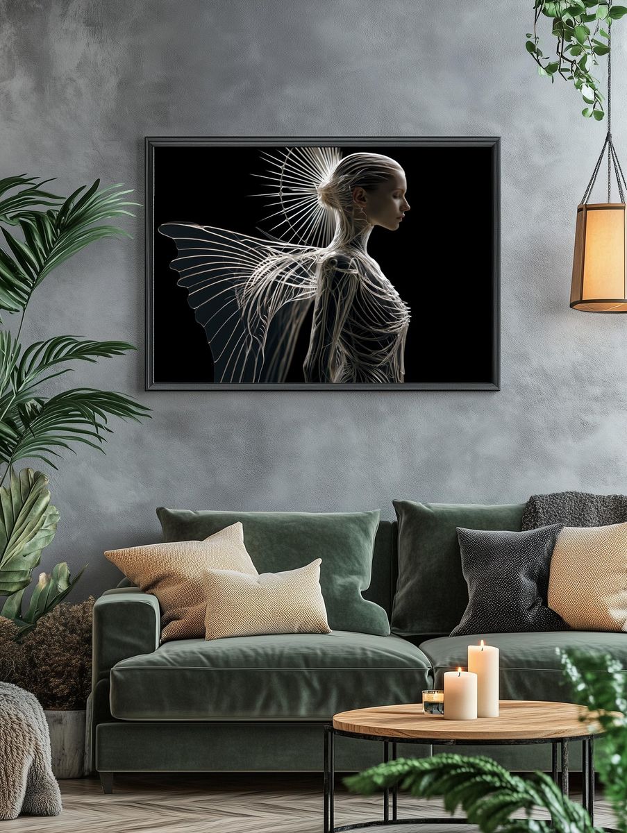 Surreal Winged Figure Illustration Poster. — room view 4