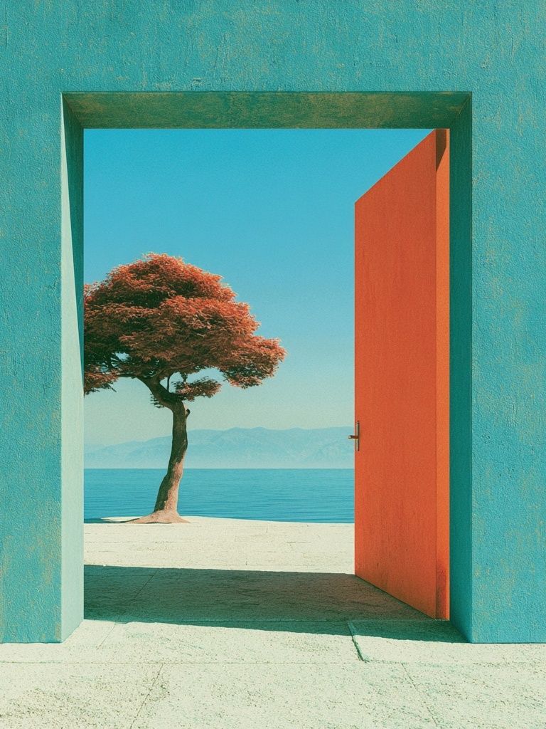Seaside Doorway Surreal Print. poster — fine-art art
