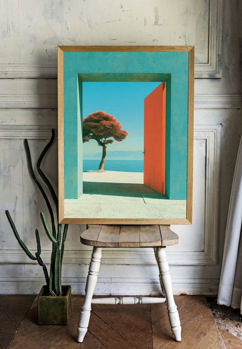 Seaside Doorway Surreal Print. room preview