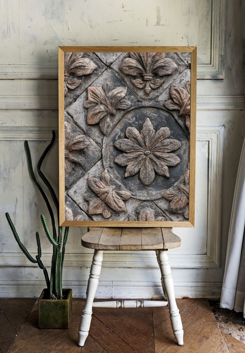 Stone Floral Relief Poster. room preview