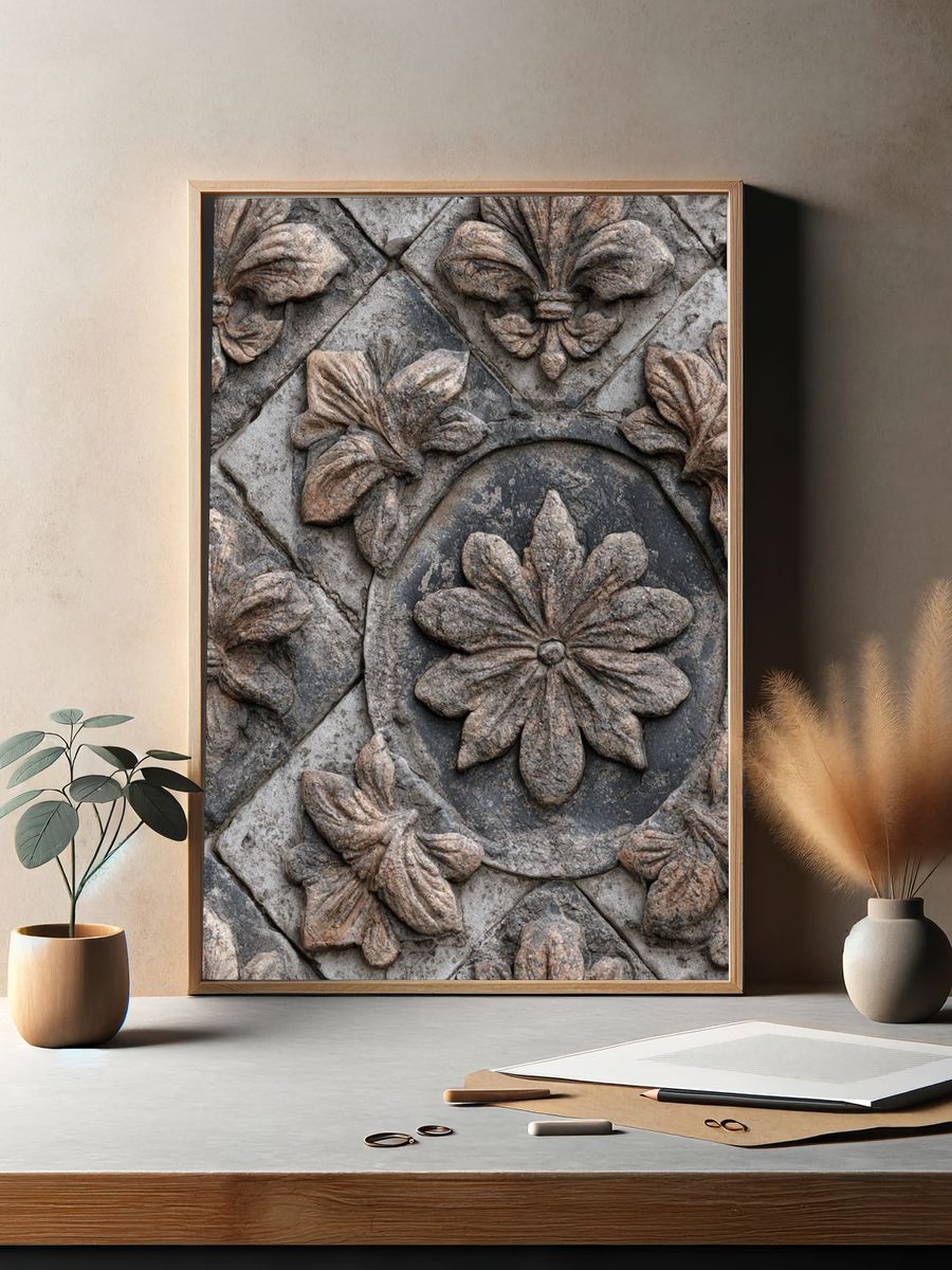 Stone Floral Relief Poster. — room view 2