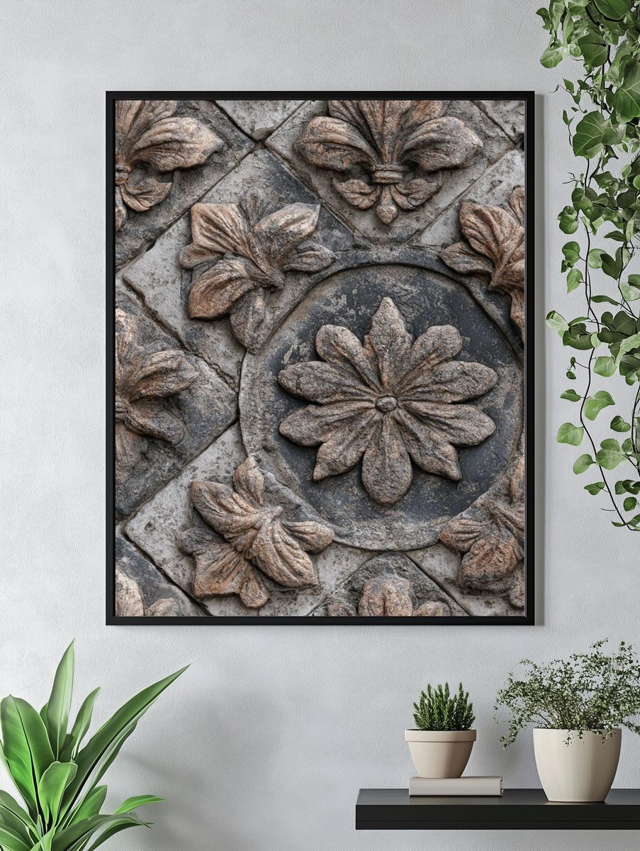 Stone Floral Relief Poster. — room view 4