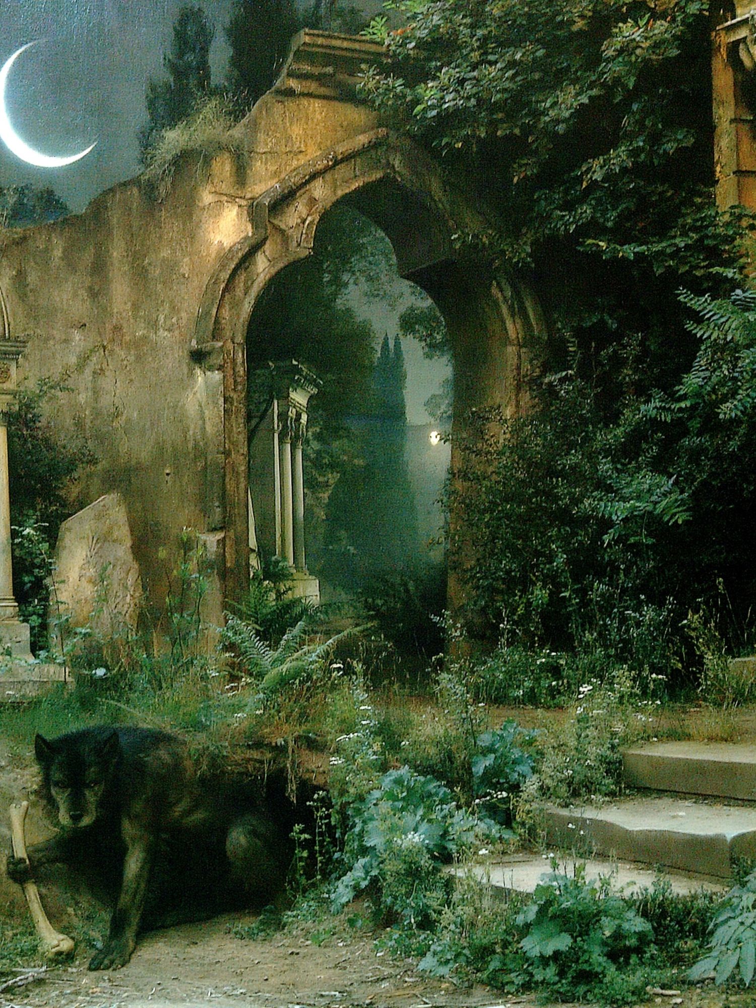 Moonlit Garden Ruins Poster. poster detail