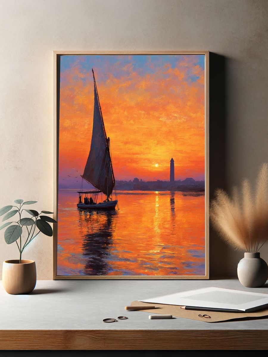 Sunset Sailboat Harbor Fine-Art Print. — room view 2