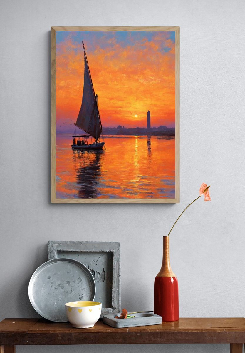 Sunset Sailboat Harbor Fine-Art Print. — room view 3