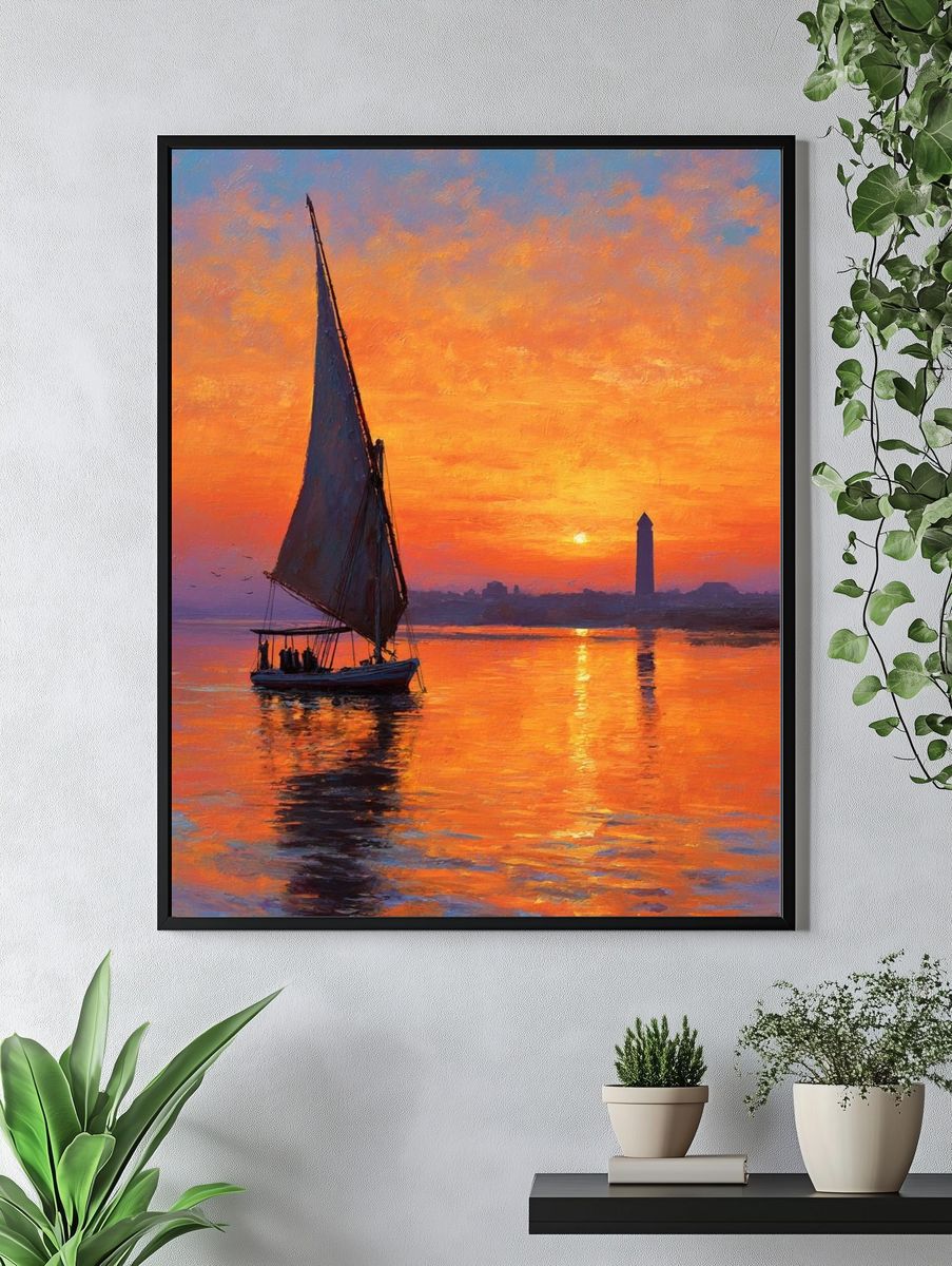 Sunset Sailboat Harbor Fine-Art Print. — room view 4