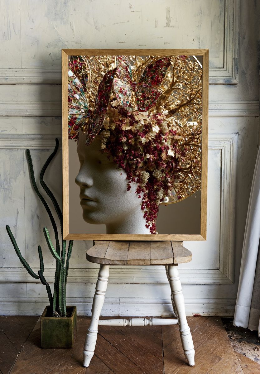 Gilded Floral Headpiece Portrait Print. — room view 1