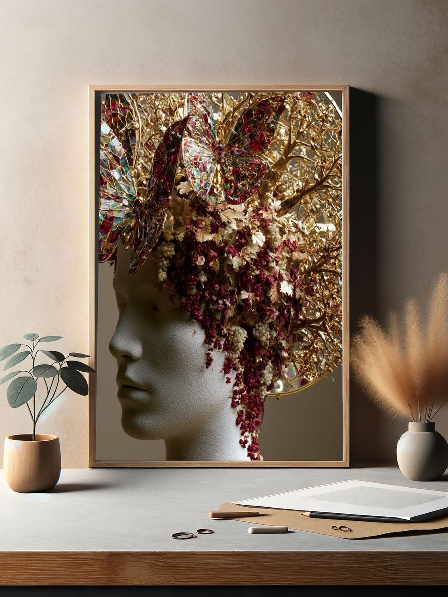 Gilded Floral Headpiece Portrait Print. — room view 2