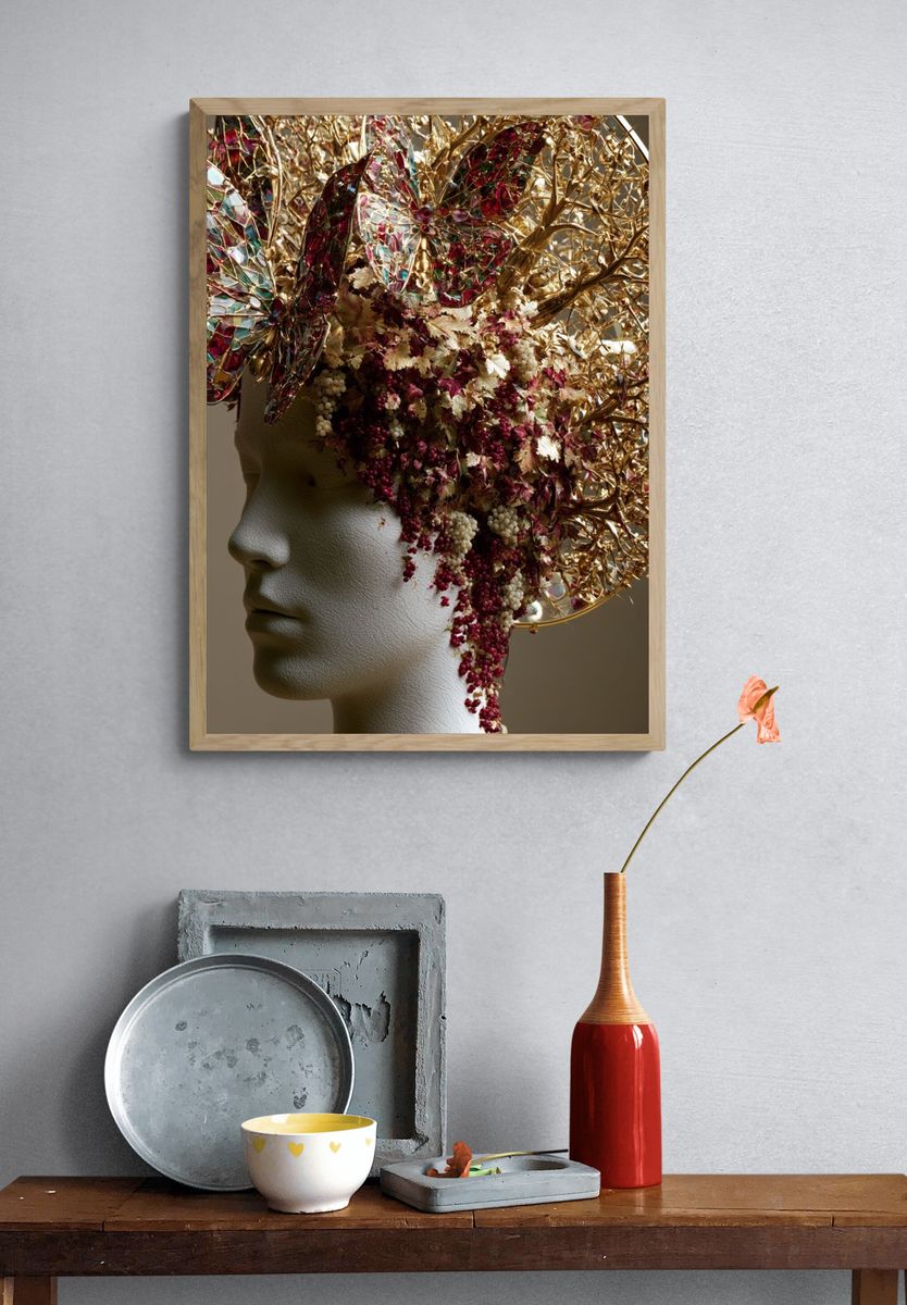 Gilded Floral Headpiece Portrait Print. — room view 3