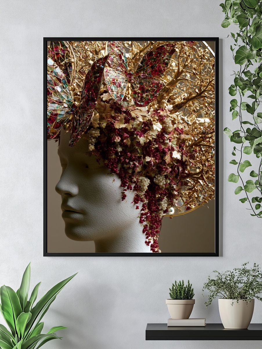 Gilded Floral Headpiece Portrait Print. — room view 4