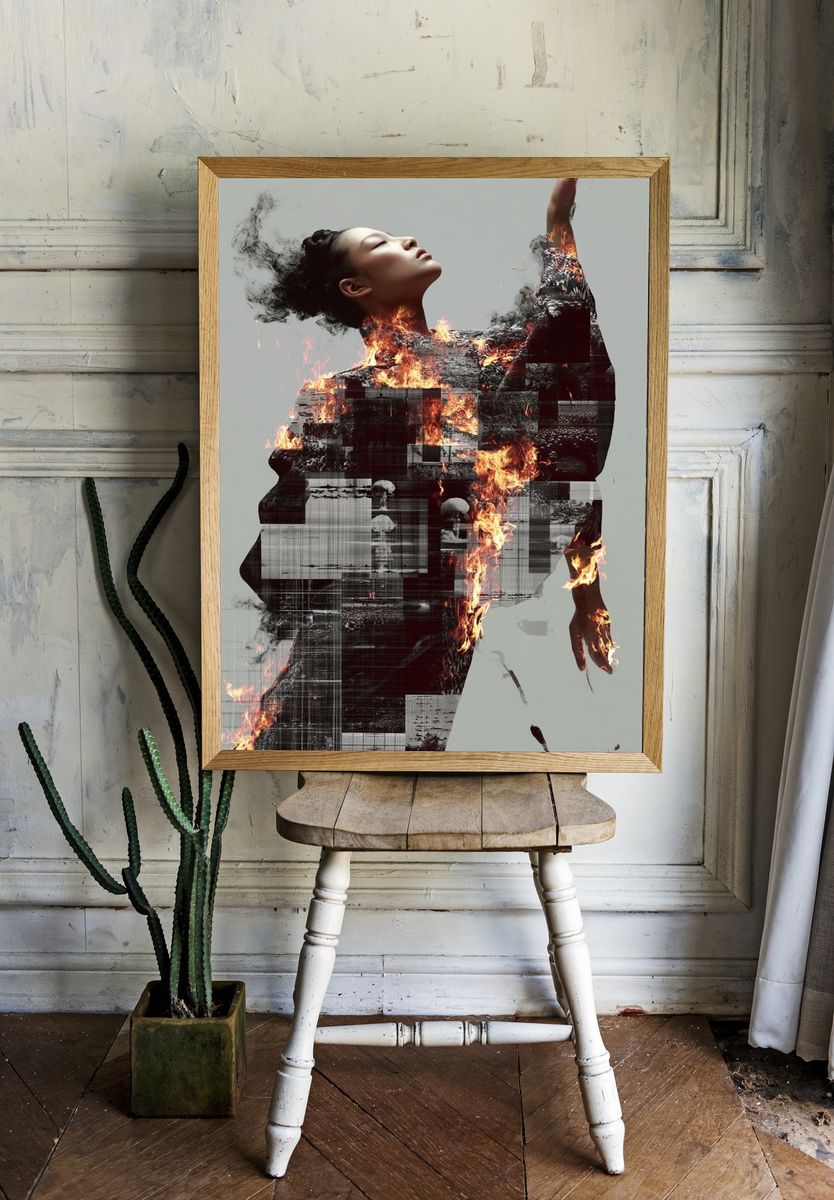 Burning Figure Surrealism Poster. room preview