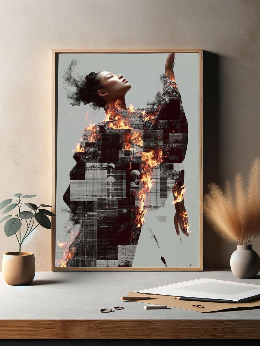 Burning Figure Surrealism Poster. — room view 2