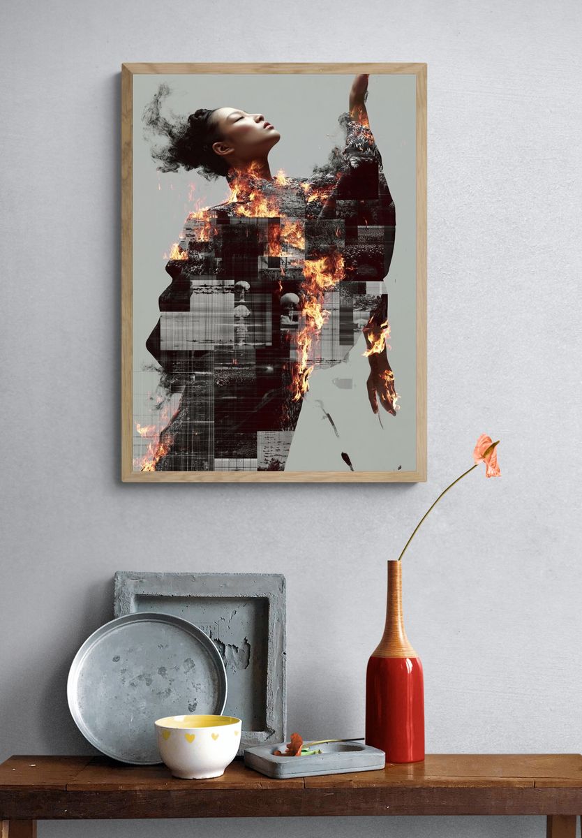 Burning Figure Surrealism Poster. — room view 3