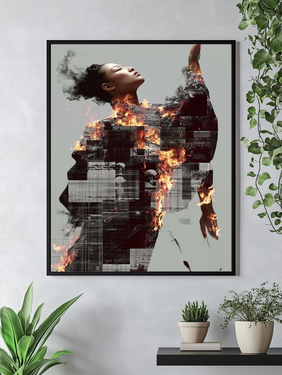 Burning Figure Surrealism Poster. — room view 4