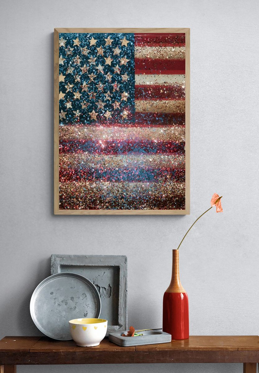 Glitter American Flag Poster. — room view 3