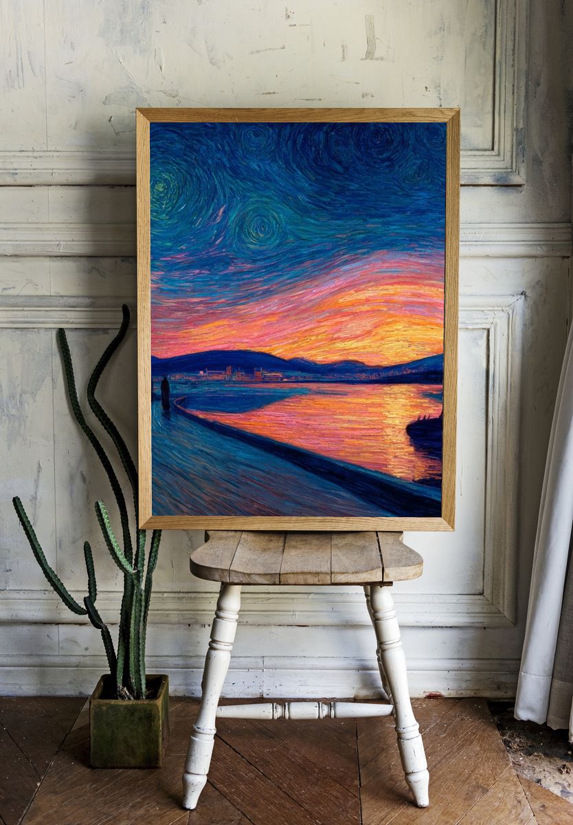 Starry Sunset Seascape Print. — room view 1