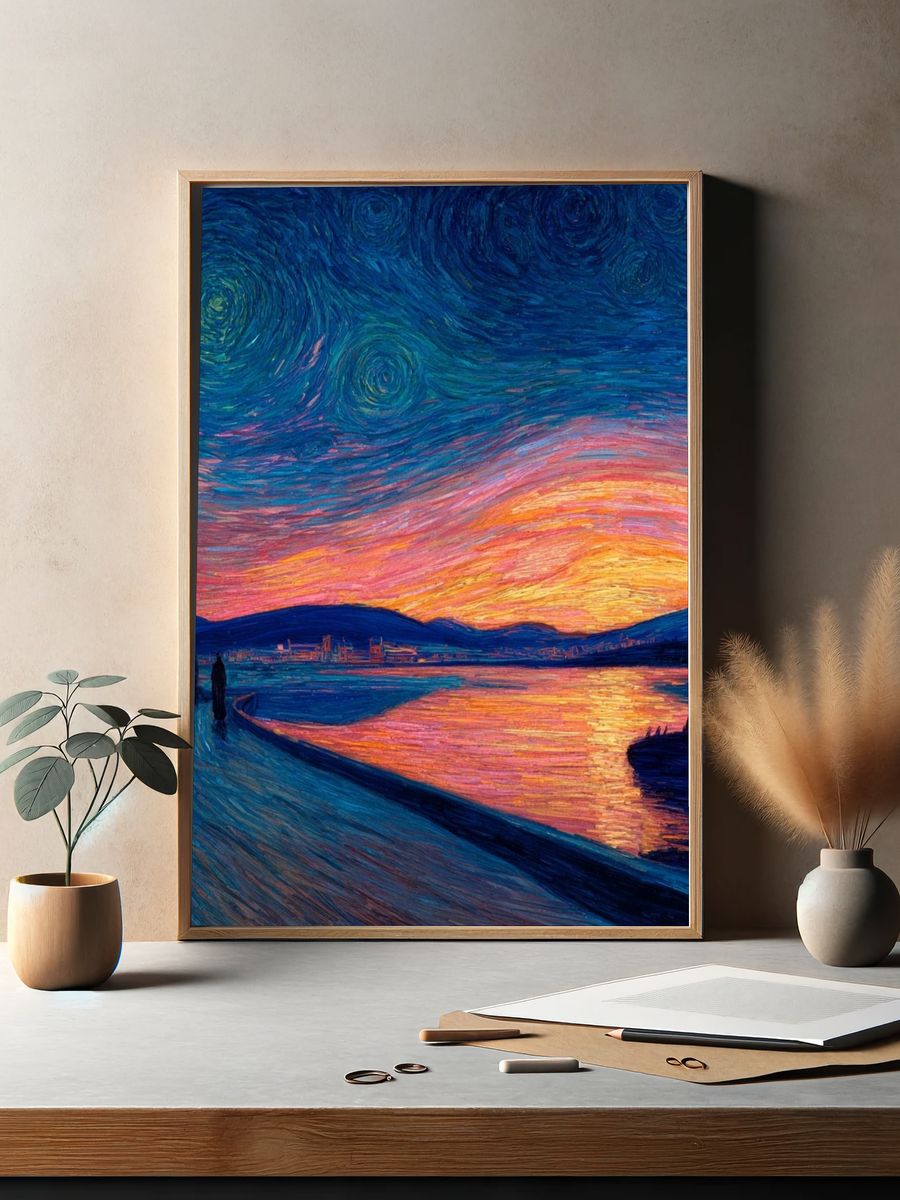 Starry Sunset Seascape Print. — room view 2
