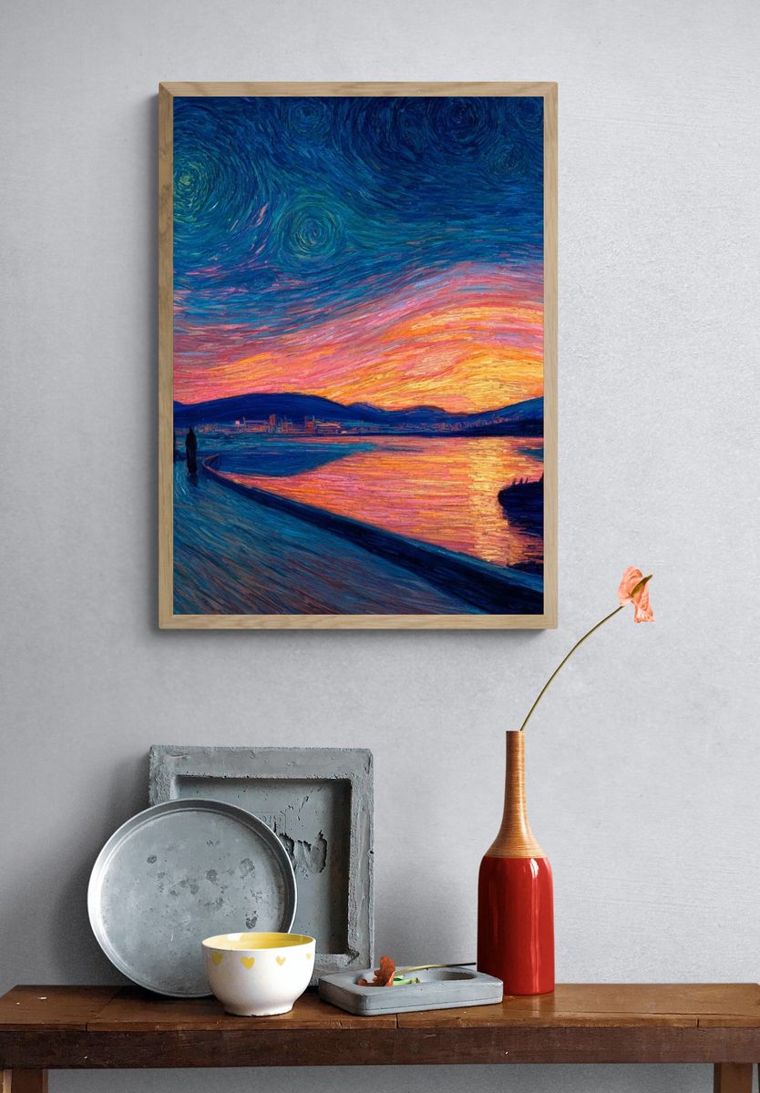 Starry Sunset Seascape Print. — room view 3