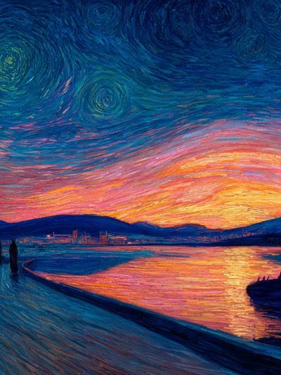 Starry Sunset Seascape Print. poster