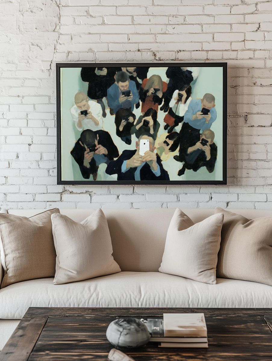 Crowd of Phone Users Contemporary Print. — room view 1