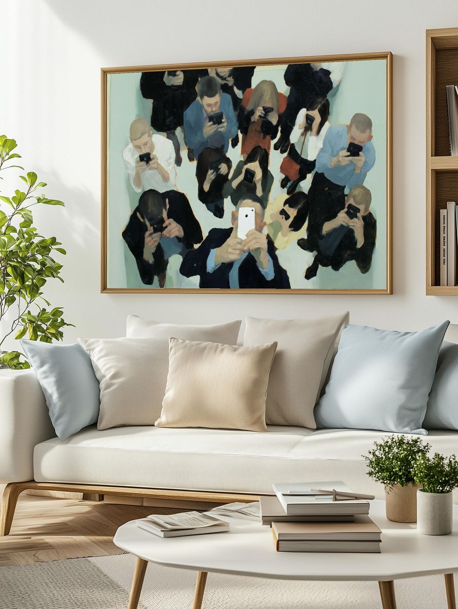 Crowd of Phone Users Contemporary Print. — room view 2