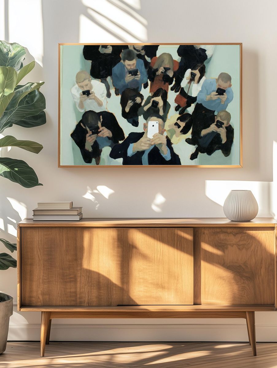 Crowd of Phone Users Contemporary Print. — room view 3