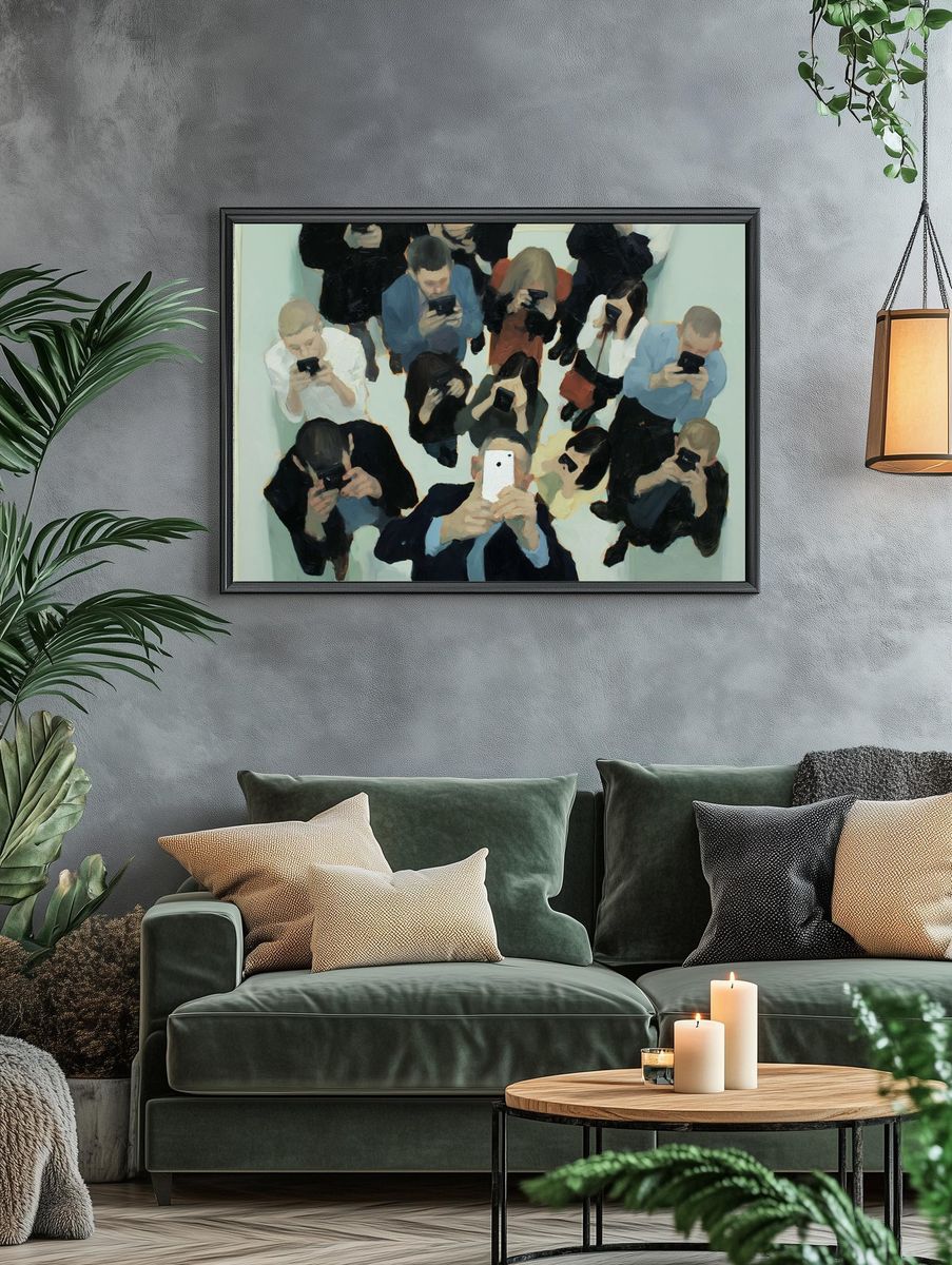 Crowd of Phone Users Contemporary Print. — room view 4