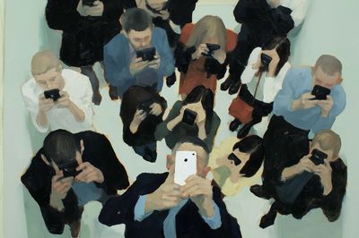 Crowd of Phone Users Contemporary Print.