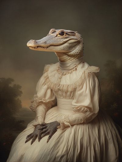 Crocodile Portrait Surrealism Poster. poster print