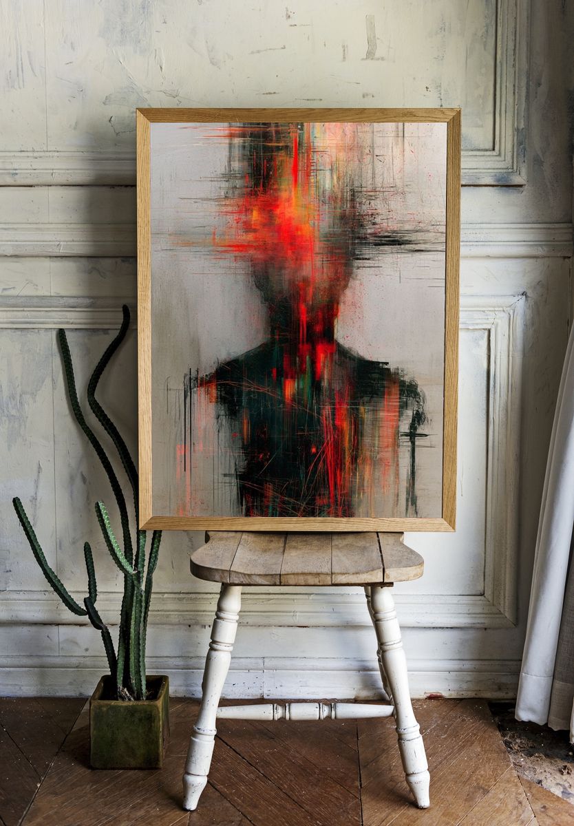 Abstract Glowing Figure Print. room preview
