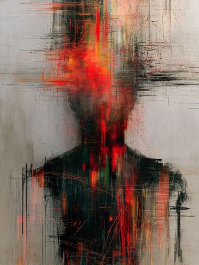 Abstract Glowing Figure Print.