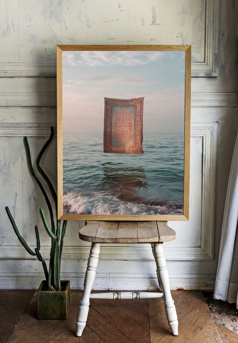 Floating Rug Seascape Surrealism Print. room preview