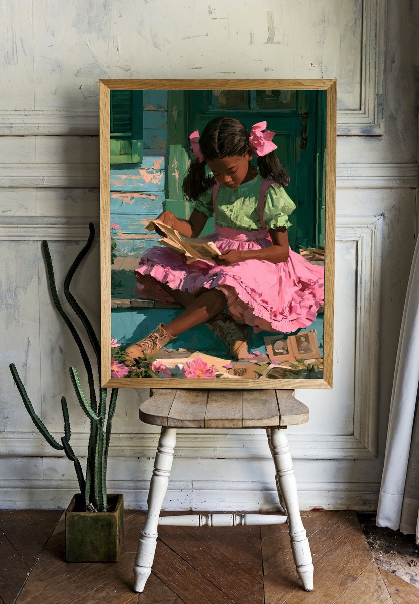 Girl Reading on Porch Fine-Art Print. — room view 1