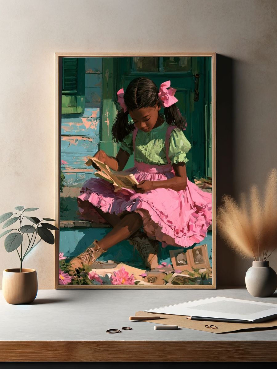 Girl Reading on Porch Fine-Art Print. — room view 2
