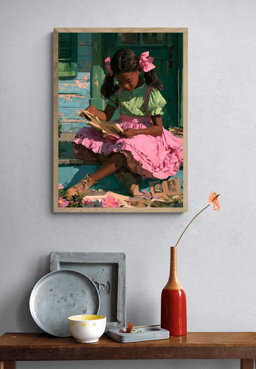 Girl Reading on Porch Fine-Art Print. — room view 3