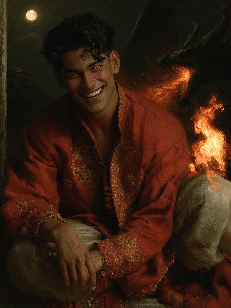 Smiling Man with Fire — Fine-Art Print. poster — fine-art art