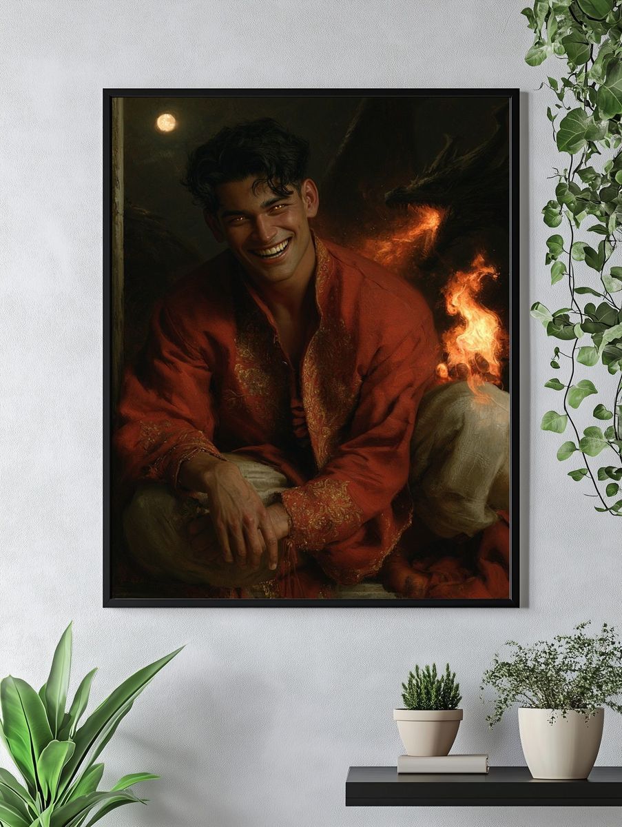 Smiling Man with Fire — Fine-Art Print. — room view 4