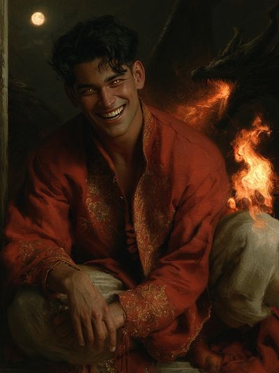 Smiling Man with Fire — Fine-Art Print. poster