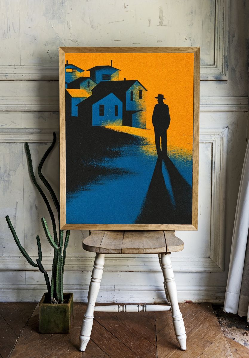 Lonely Figure in Blue Village Poster. room preview