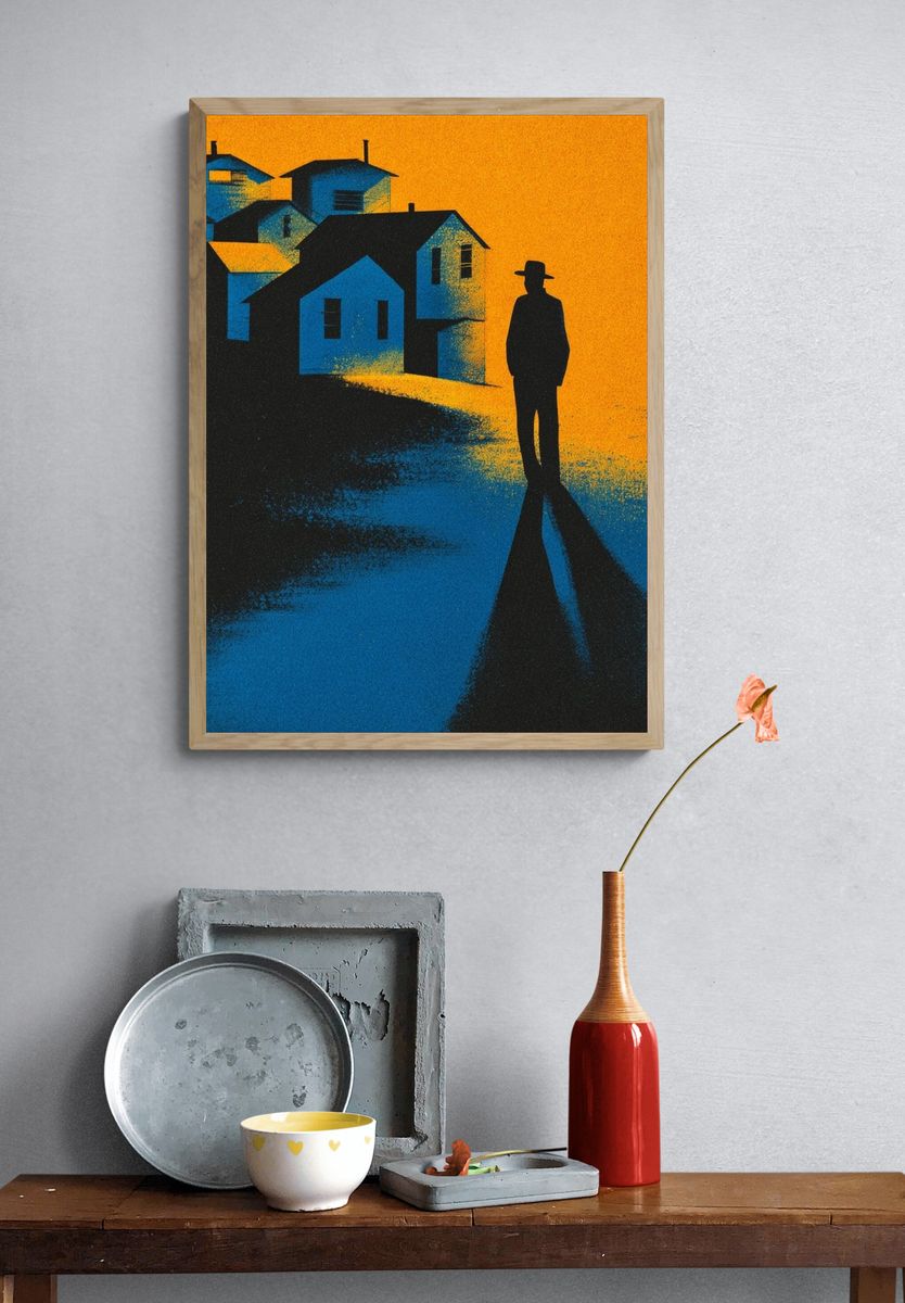 Lonely Figure in Blue Village Poster. — room view 3