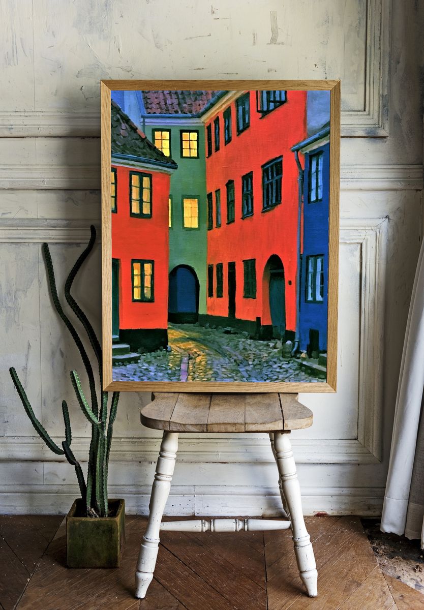 Colorful Old Town Street Poster. room preview