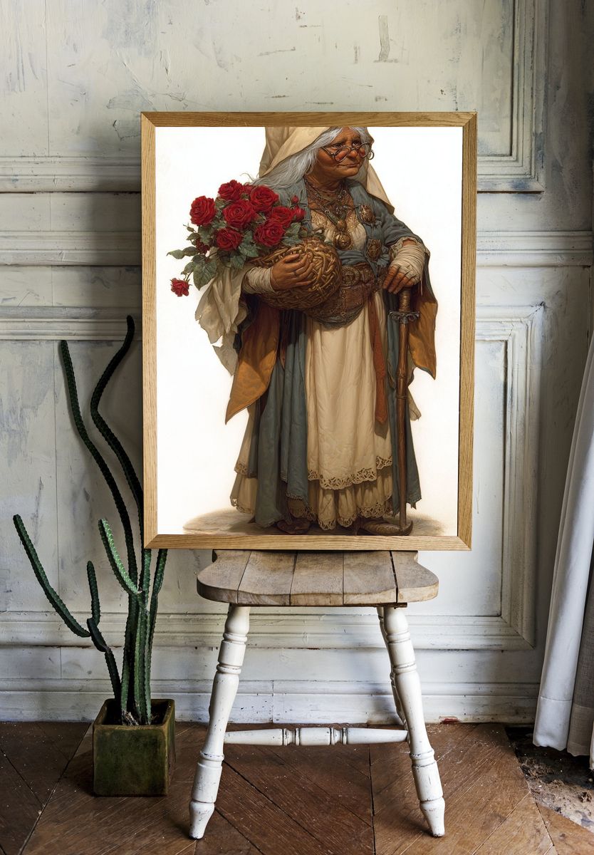 Rose-Bearing Elder Portrait Print. room preview